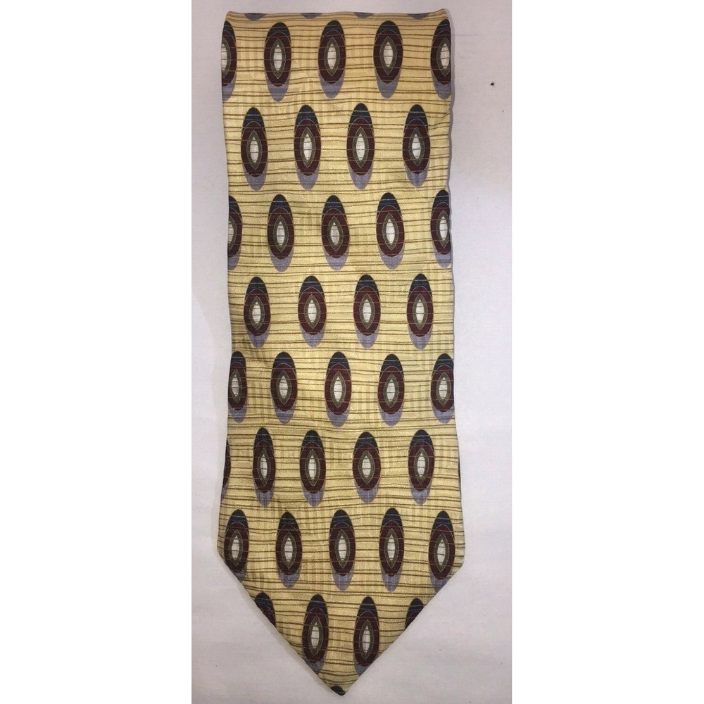 NOS Bill Blass Black Label Yellow with Ovals Silk Neck Tie Short‎ 56" Long